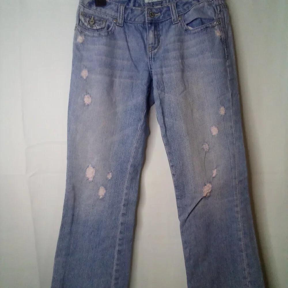 Aeropostale Jeans Juniors 1 2 Cropped Distressed Light Wash Blue